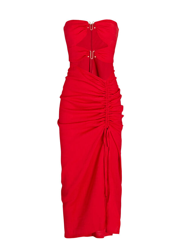 Donna Strapless Cut-Out Gauze Midi Dress