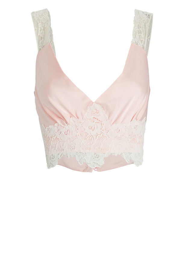 Lace-Trimmed Satin Crop Top