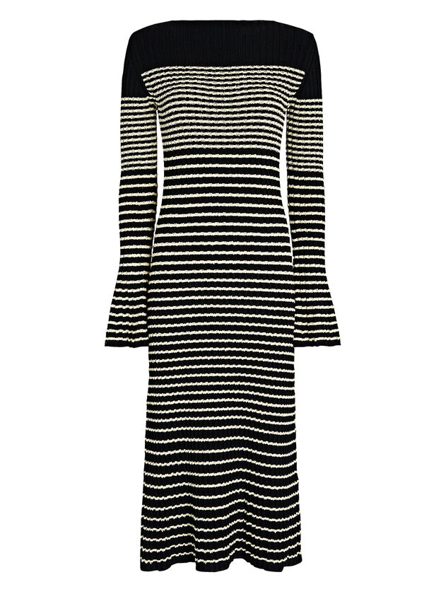 Striped Bouclé Knit Midi Dress