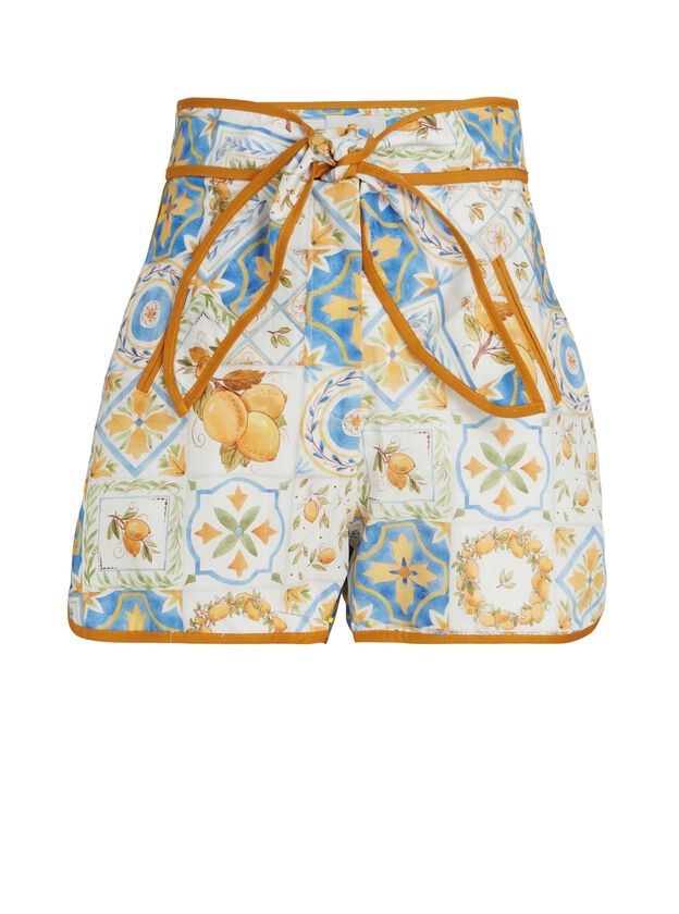 Murano Tie-Waist Printed Cotton Shorts