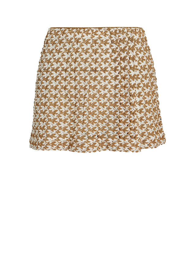 Metallic Crochet-Knit Wrap Mini Skirt