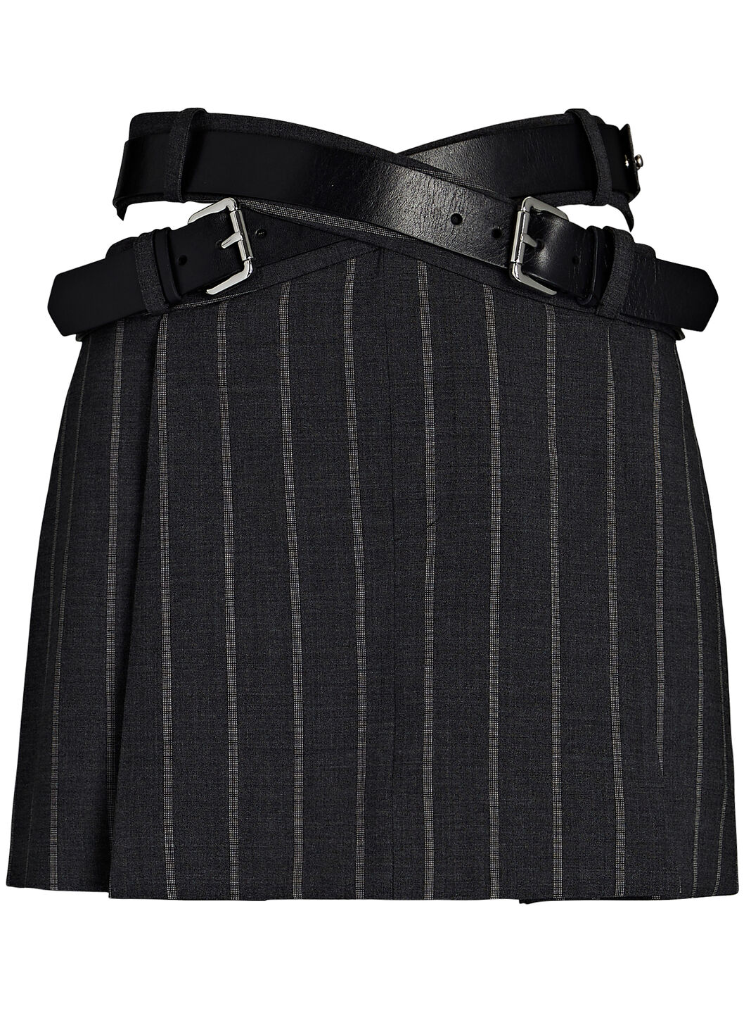 Criss-Cross Belted Pinstripe Mini Skirt