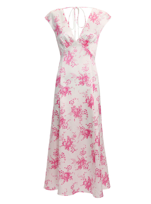 Pink Floral V-Neck Midi Dress