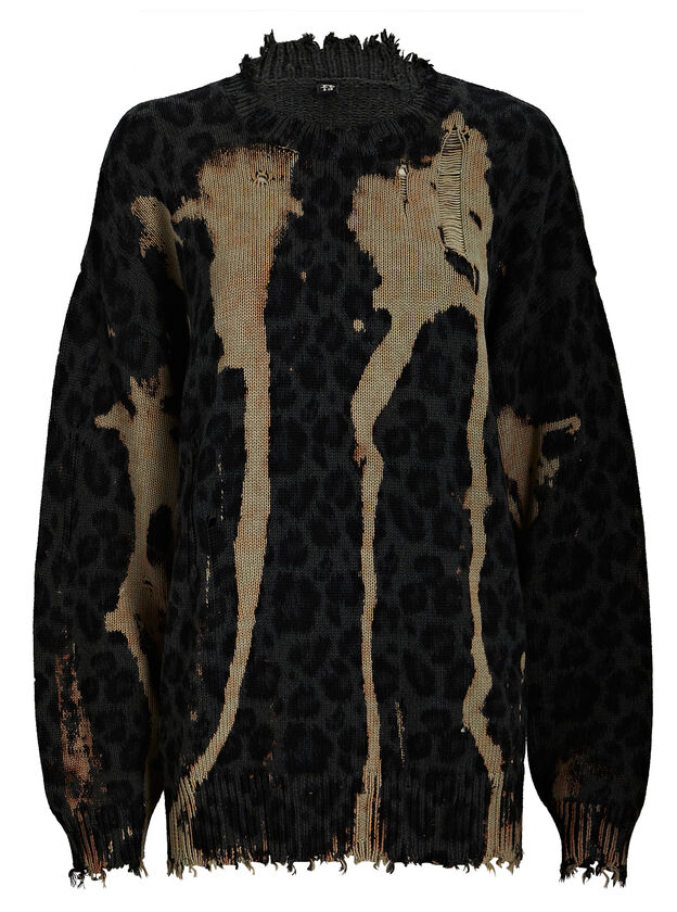 Bleached Leopard-Print Cotton Sweater