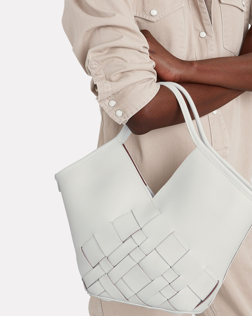 Hereu Coloma Mini Woven Leather Top Handle Bag In White