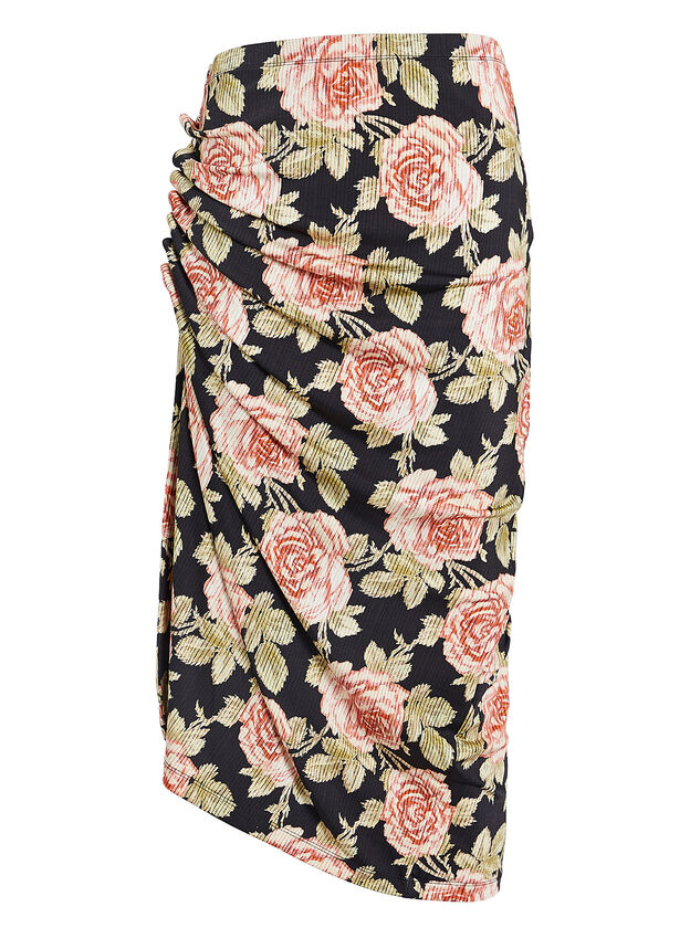Ruched Rose Print Jersey Skirt
