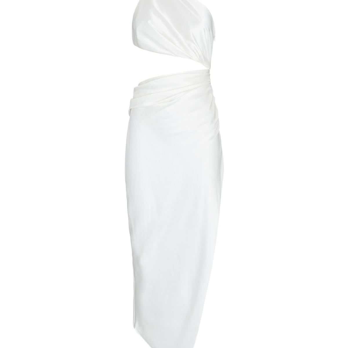 The Sei One-Shoulder Silk Satin Midi Dress in White | INTERMIX®