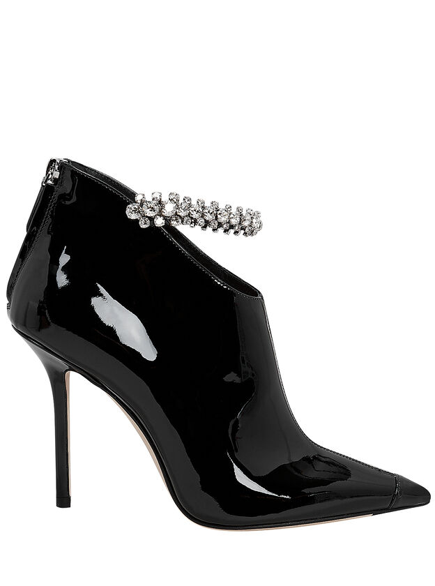 Blaize Crystal Strap Patent Leather Booties