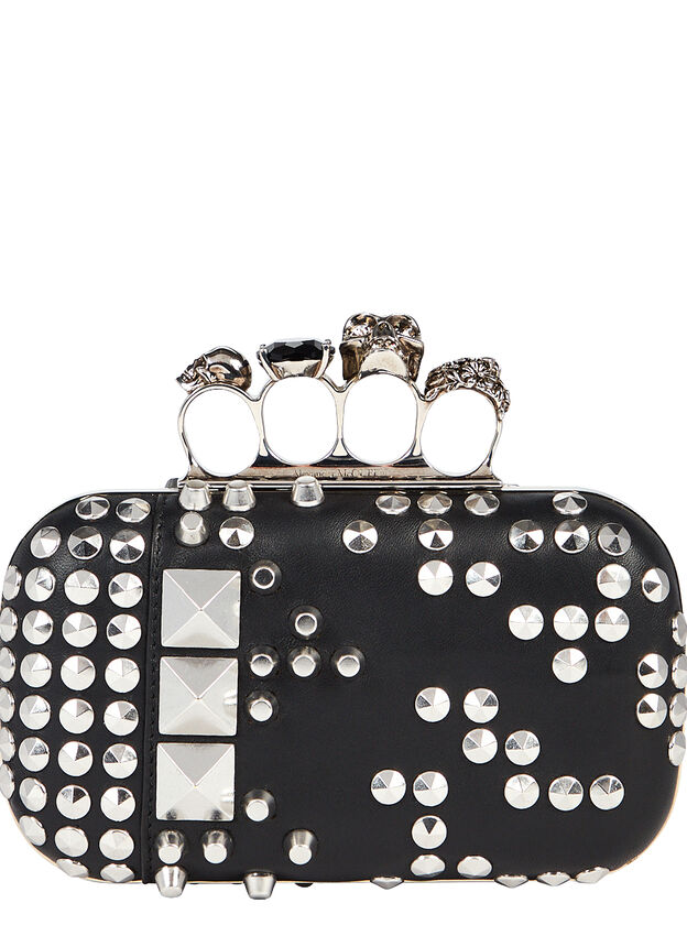 Studded Leather Four Ring Clutch