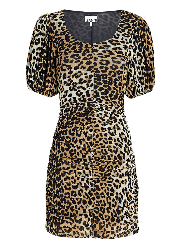 Puff Sleeve Leopard-Print Mini Dress