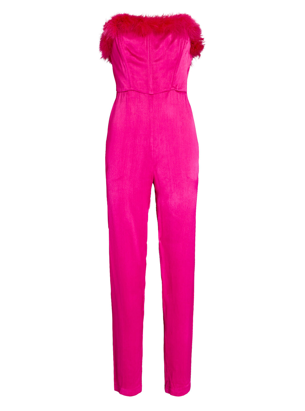 Raya Faux Feather-Trimmed Satin Jumpsuit