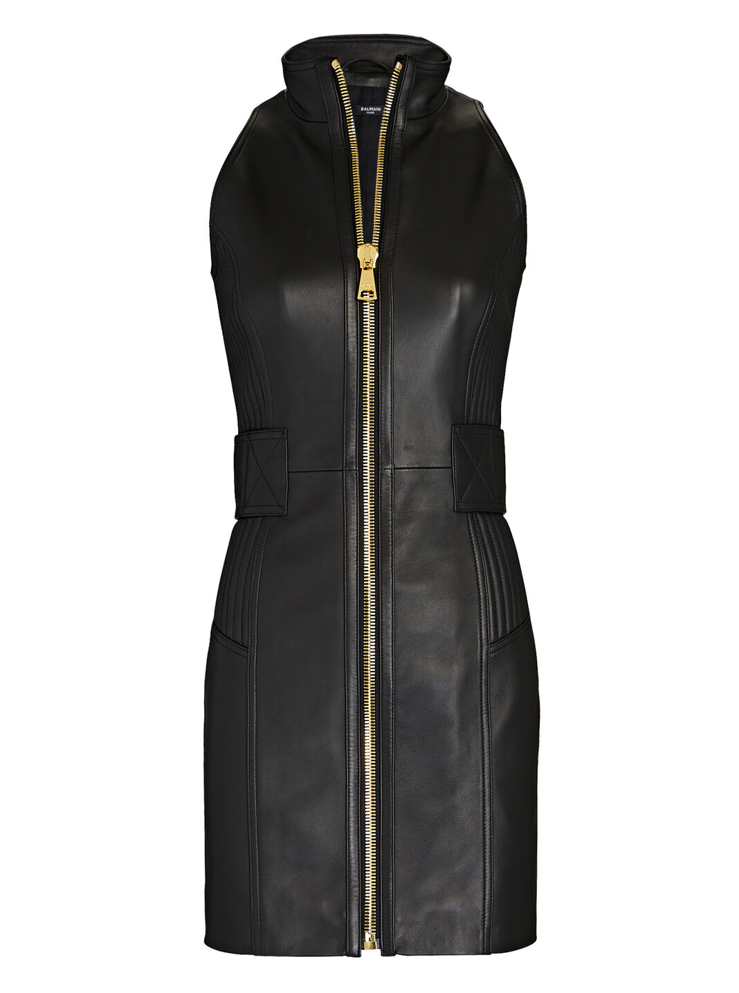 Zip-Front Leather Mini Dress
