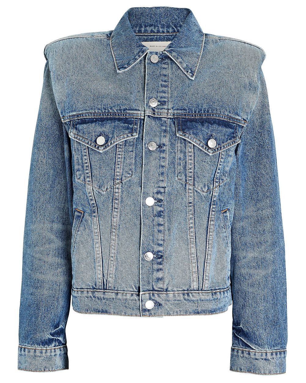 Cropped denim jacket with padded shoulders - Women