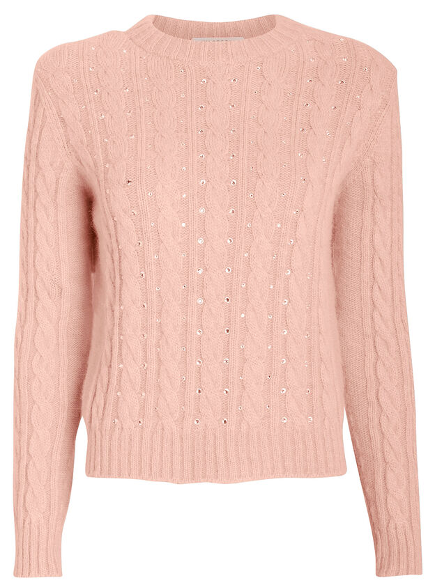 Crystal Embellished Cable Knit Sweater