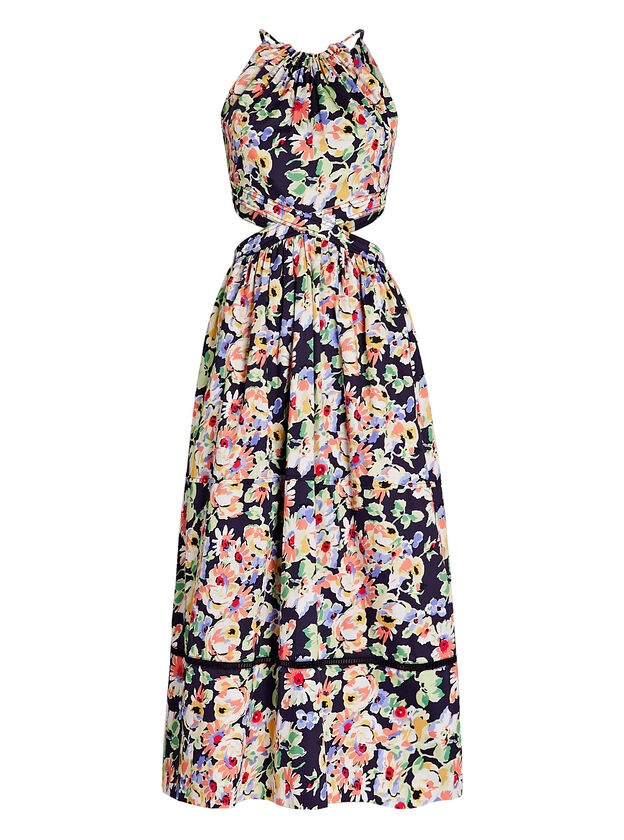 Cut-Out Floral Cotton Midi Dress