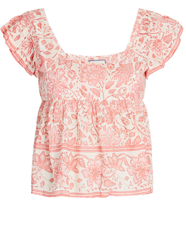Rey Pleated Floral Cotton-Silk Top