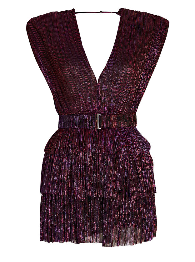 Skylar Tiered Metallic Knit Mini Dress