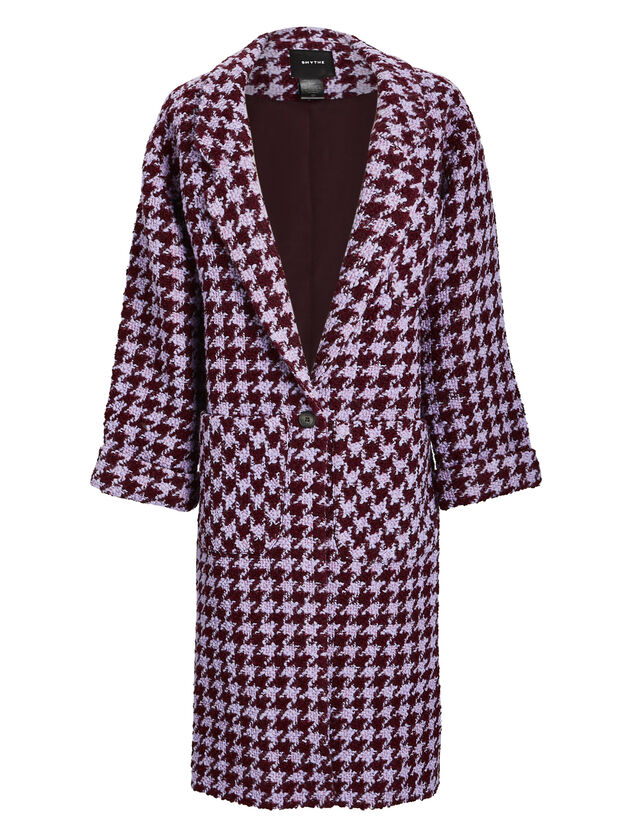 Houndstooth Wool-Blend Duster Coat