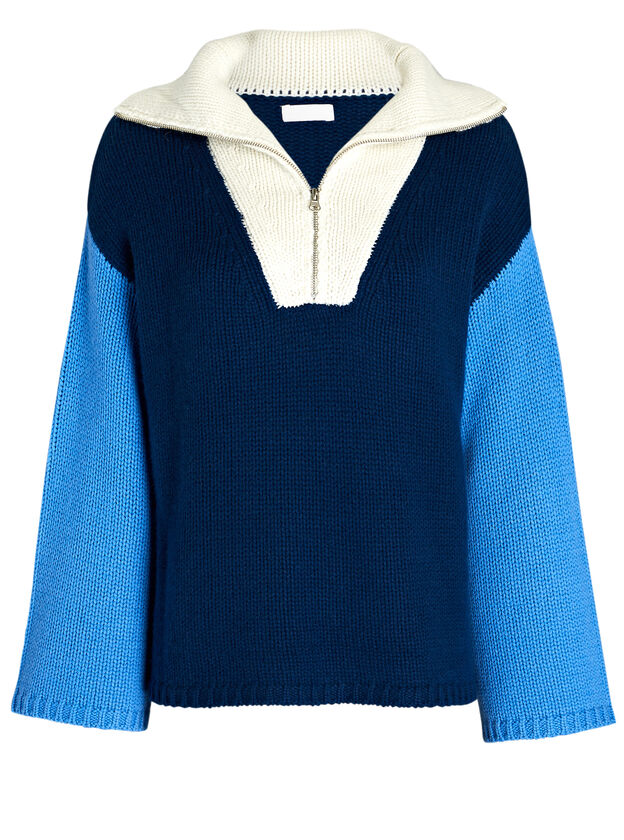 Aretha Colorblock Cashmere Half-Zip Sweater