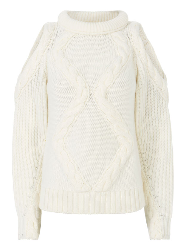 Elora Cold Shoulder Ivory Knit Sweater