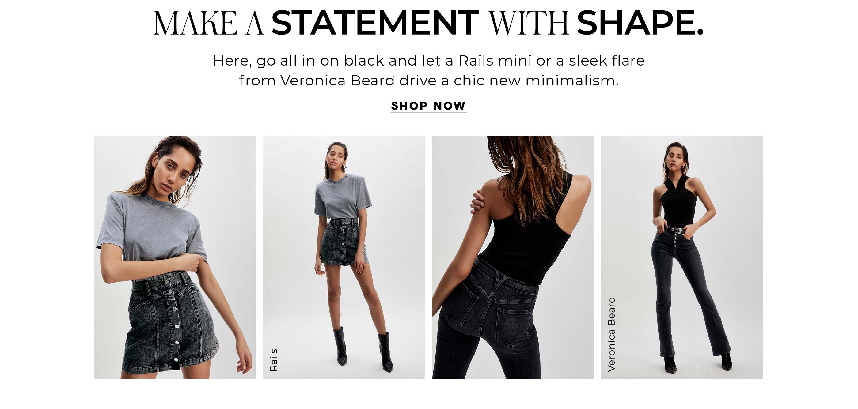 "Make A Statement With Shape. Here, go all-in on black and let a sleek flare from Veronica Beard drive a chic née minimalism."