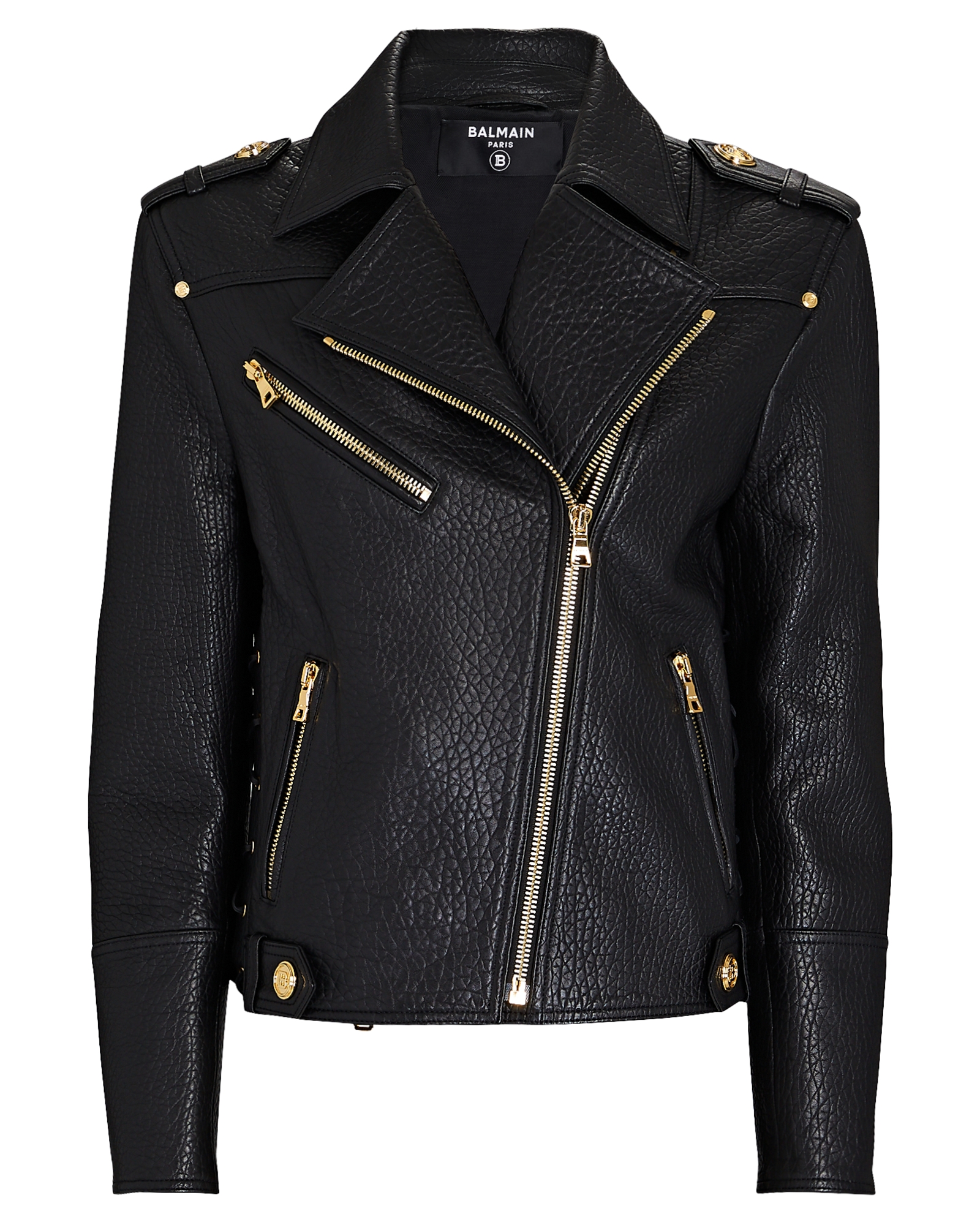 Balmain Grained Leather Moto Jacket | INTERMIX®