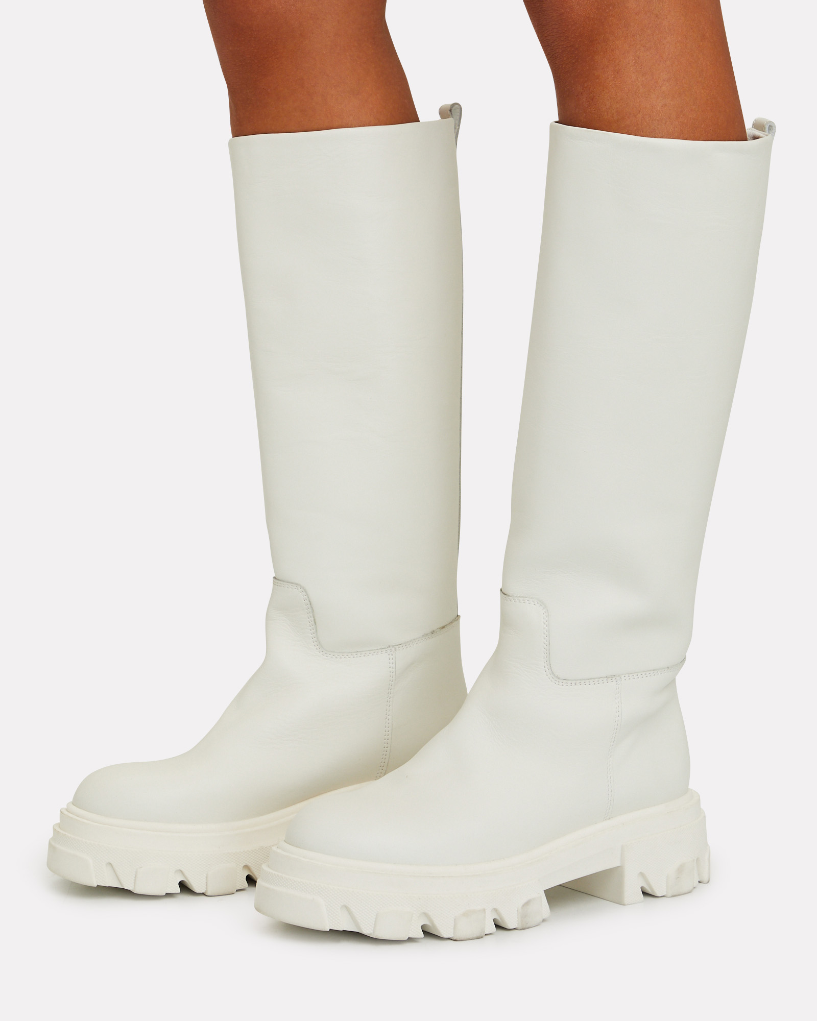 white knee high combat boots