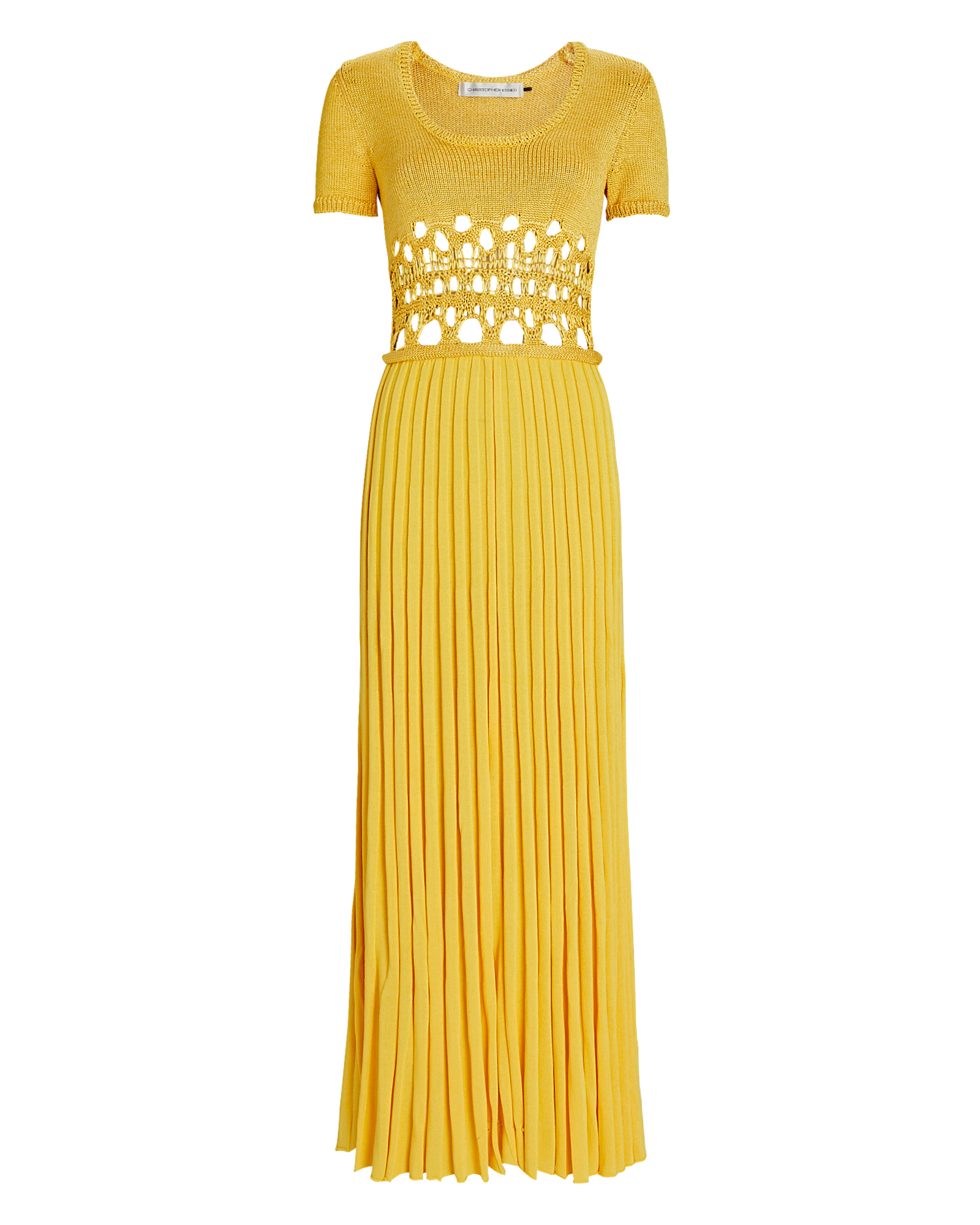 Christopher Esber Crochet-Paneled Pleated Maxi Skirt in Yellow | INTERMIX®