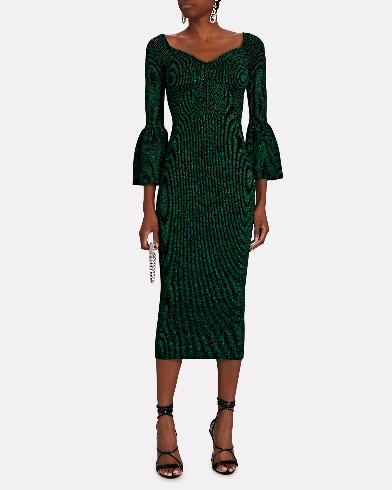 Self-Portrait Lurex Knit Midi Dress In Green | INTERMIX®