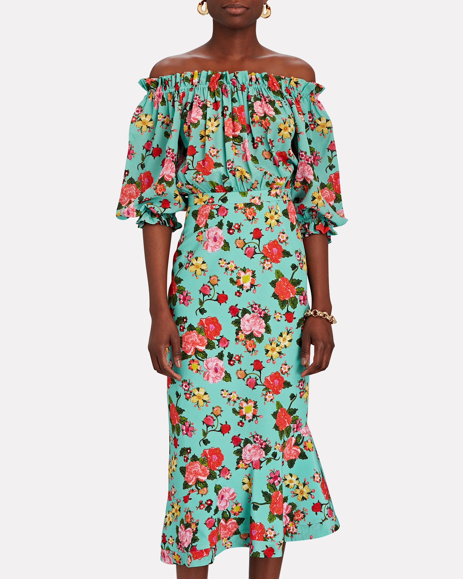 Saloni Gracie Floral Off-the-Shoulder Silk Dress | INTERMIX®