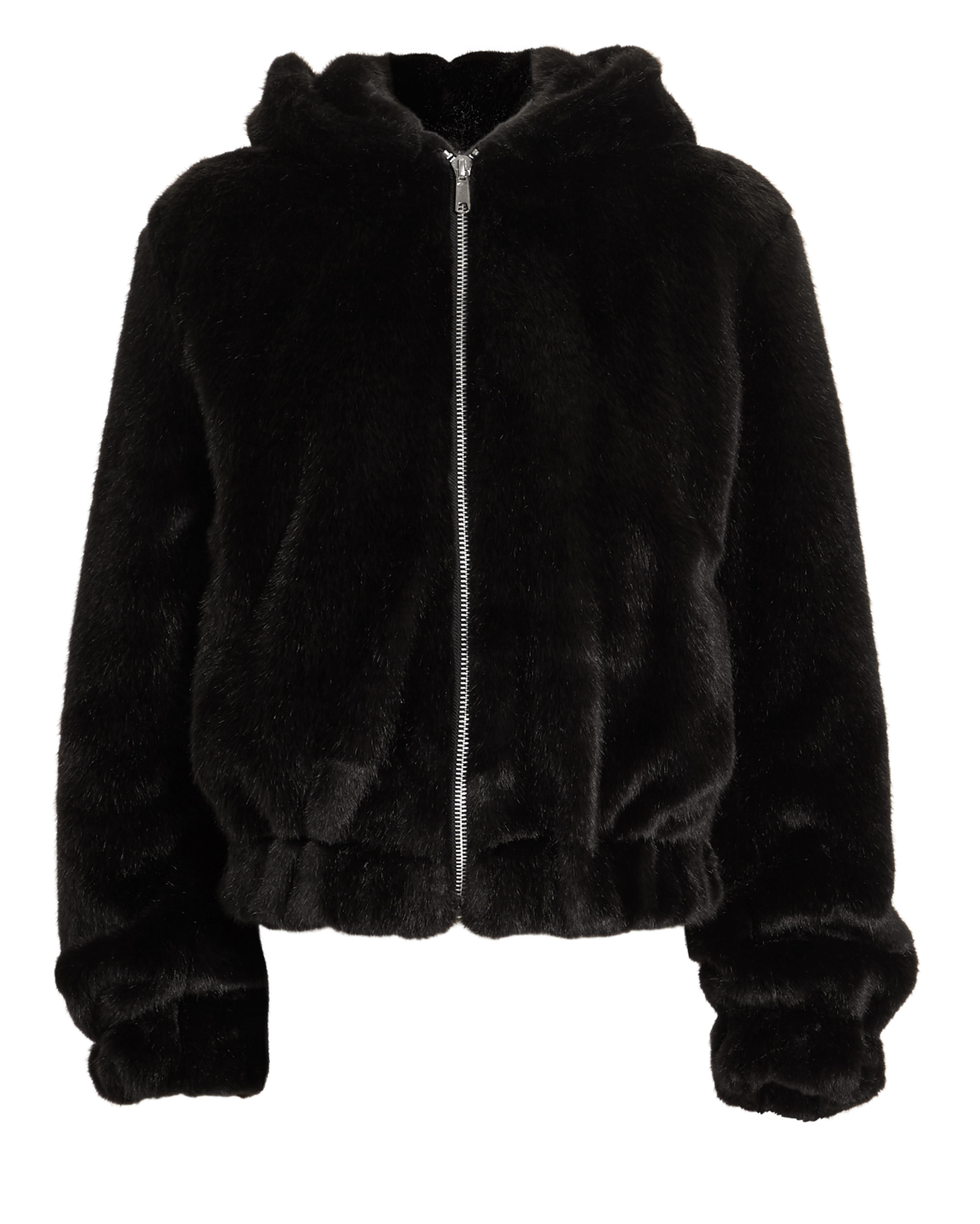 Black Faux Fur Hooded Bomber Jacket