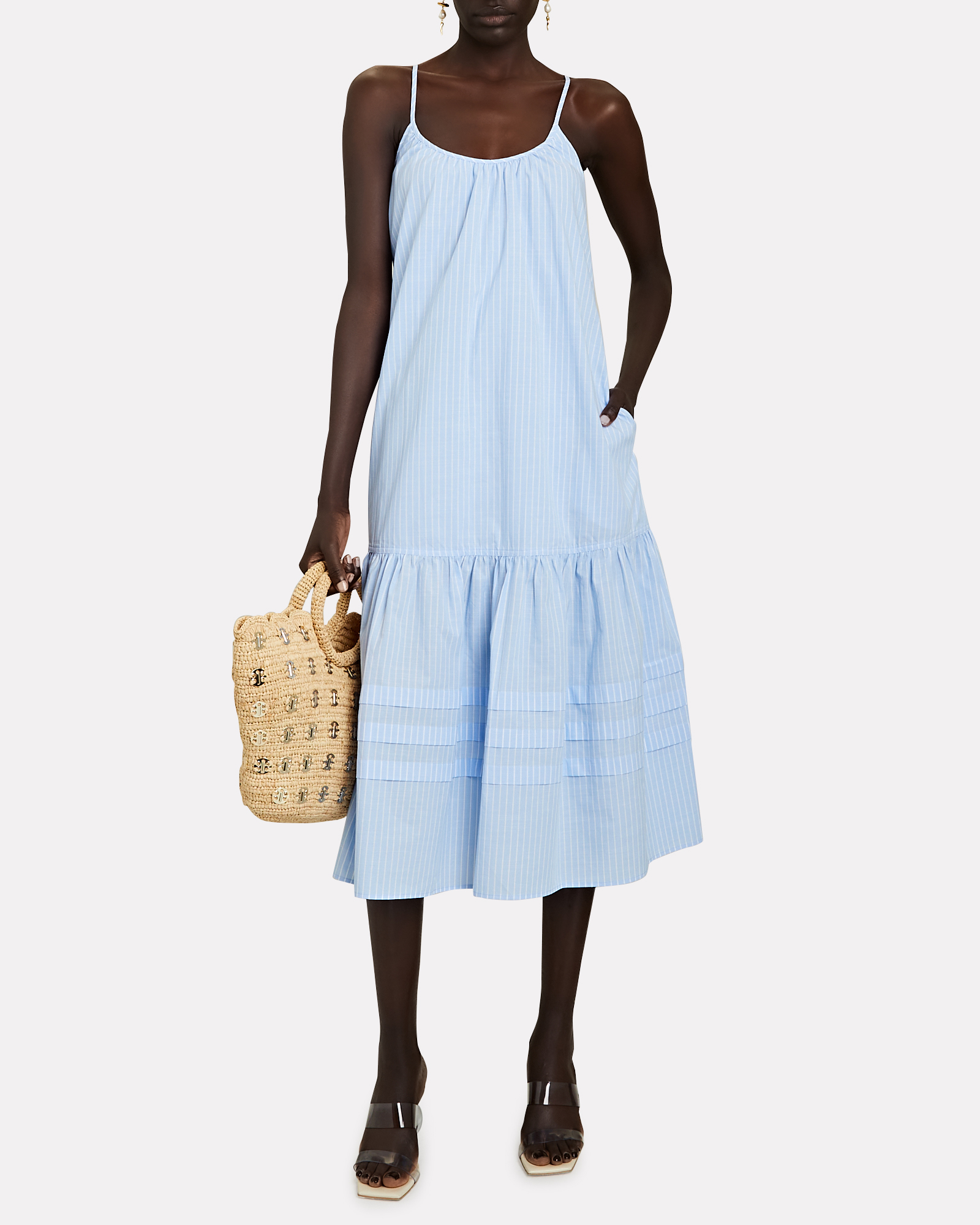 Jonathan Simkhai Paloma Pintucked Cotton Poplin Midi Dress | INTERMIX®