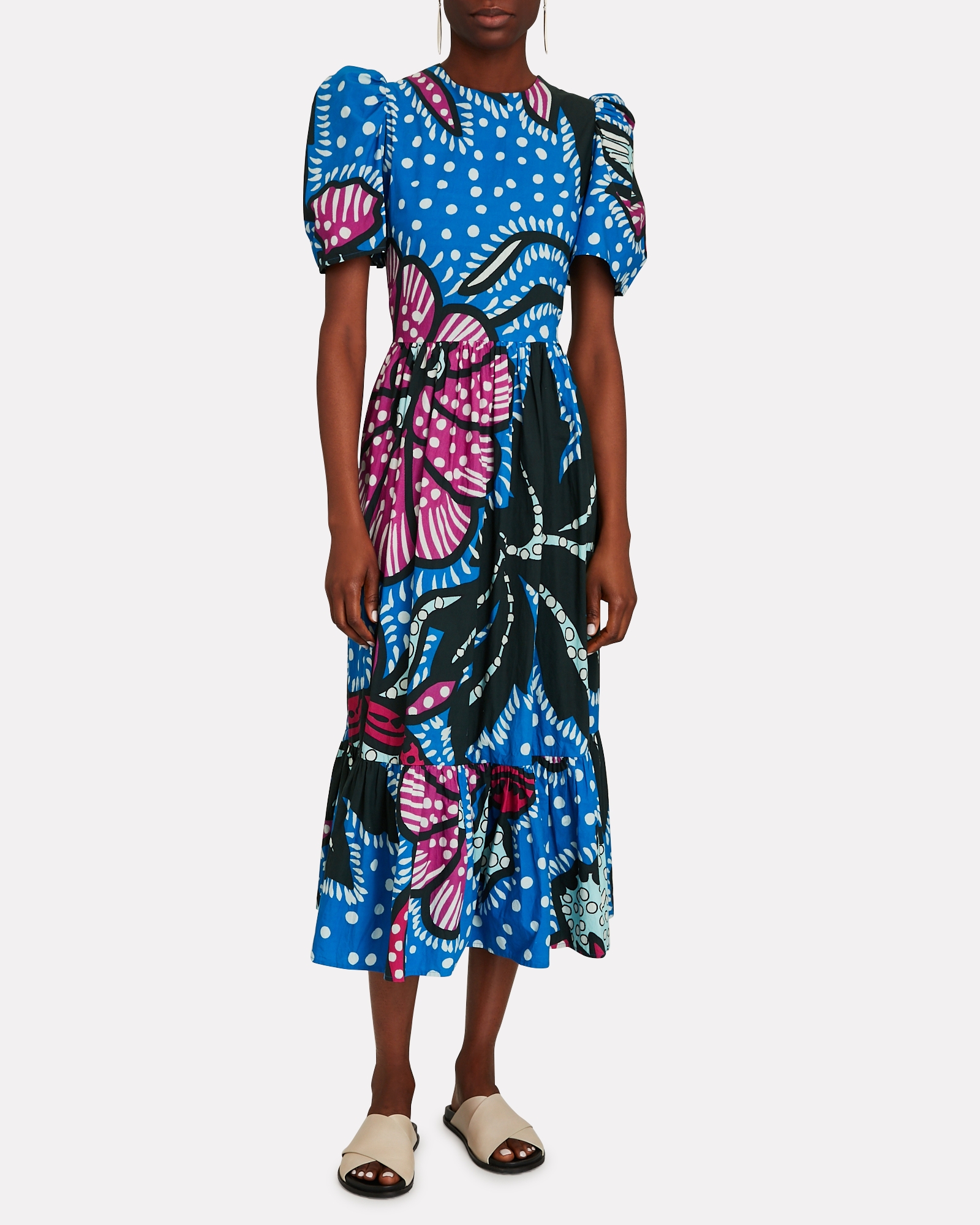 RHODE Nisha Printed Cotton Poplin Midi Dress | INTERMIX®