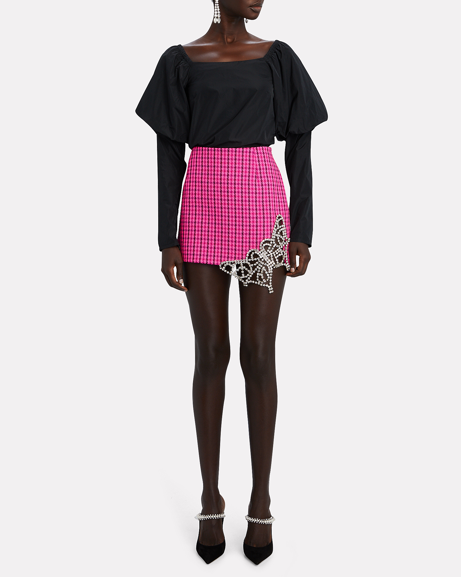 AREA Crystal Butterfly Houndstooth Mini Skirt | INTERMIX®