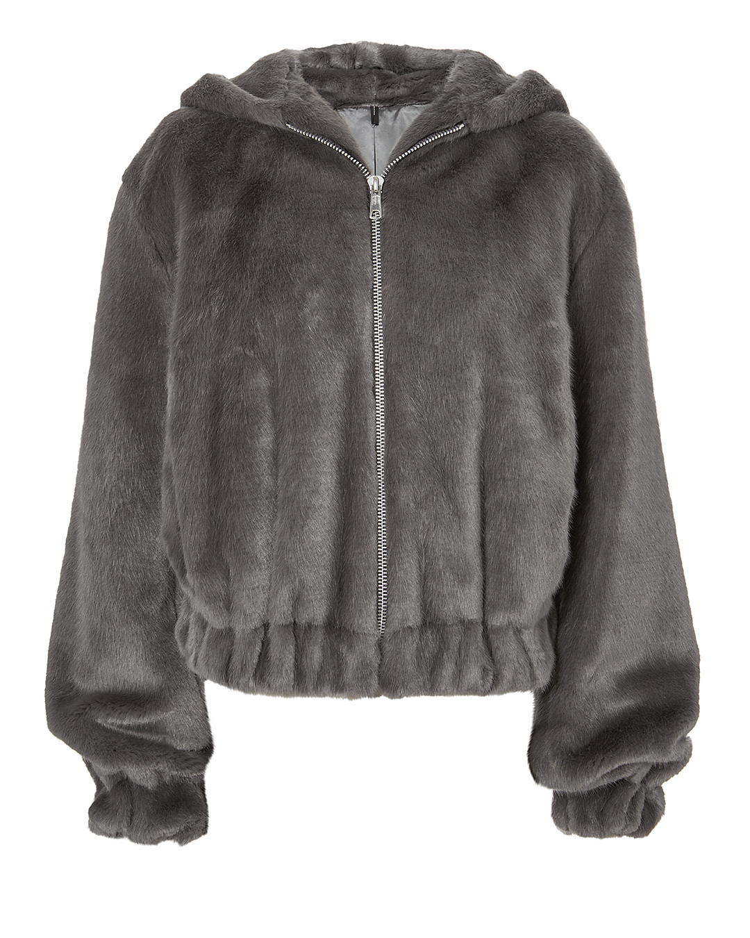 Grey Faux Fur Hooded Bomber Jacket