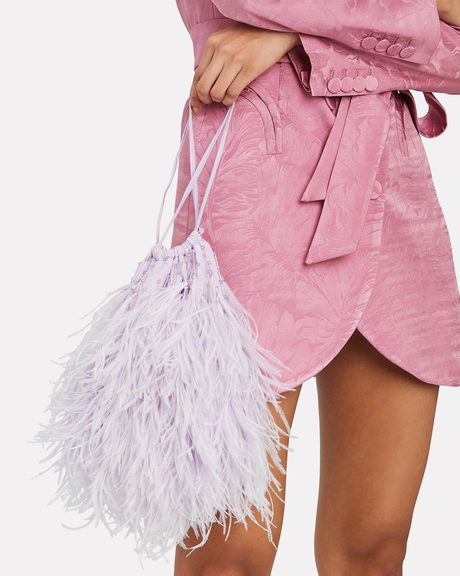 The Attico Feather-Trimmed Drawstring Pouch | INTERMIX®