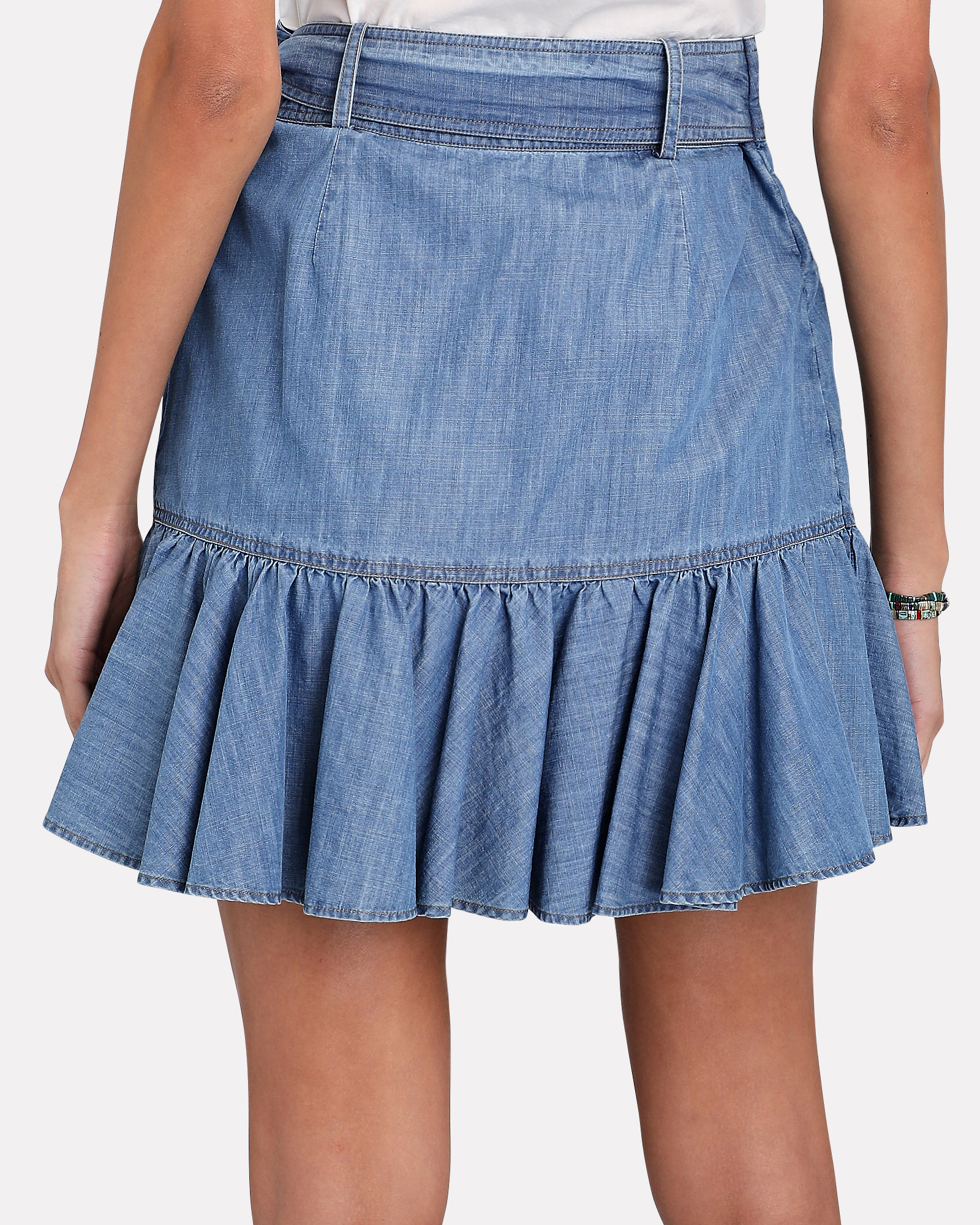 Veronica Beard Memphis Ruffled Chambray Mini Skirt | INTERMIX®