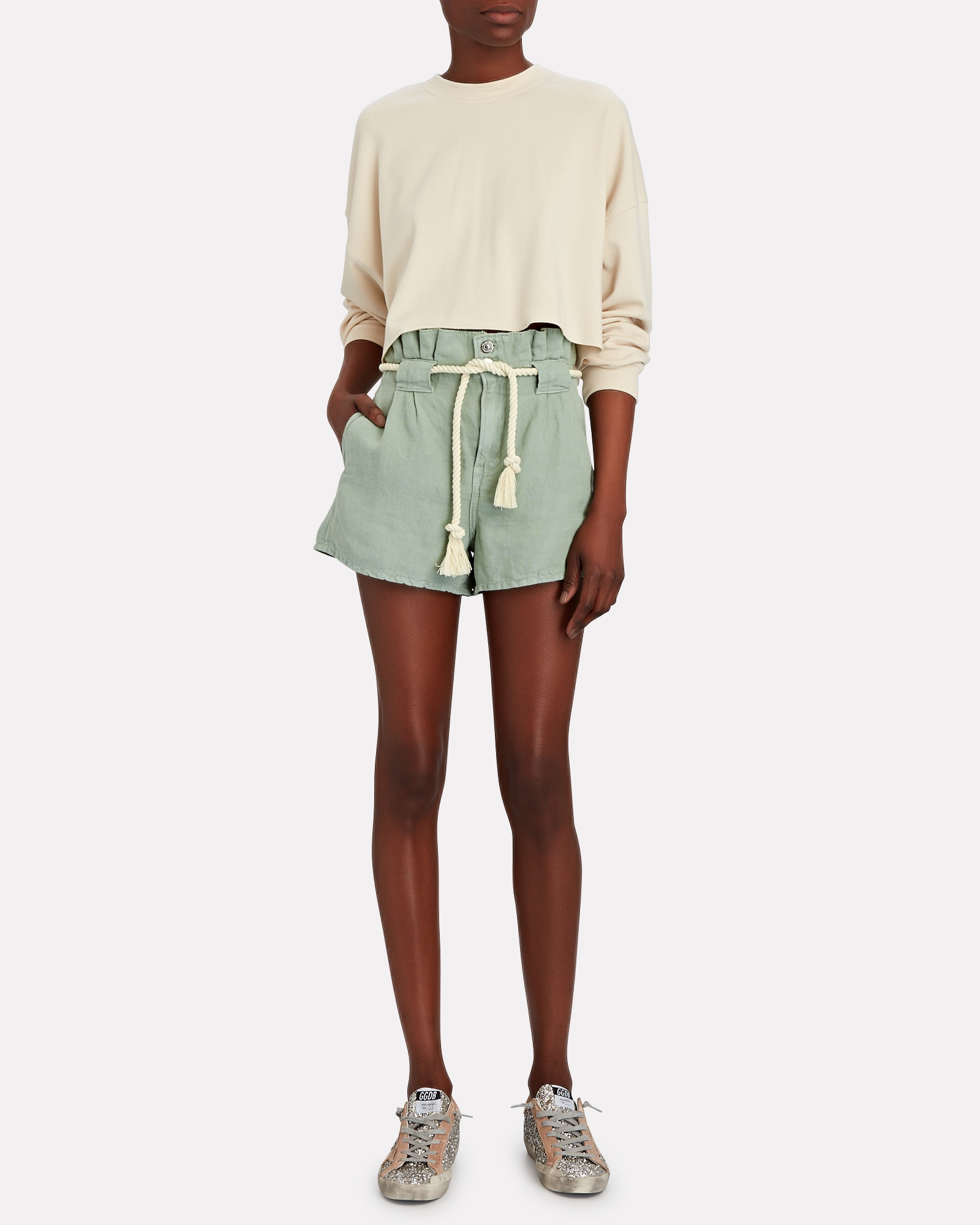 Veronica Beard Karter Pleated Cotton-Linen Shorts | INTERMIX®