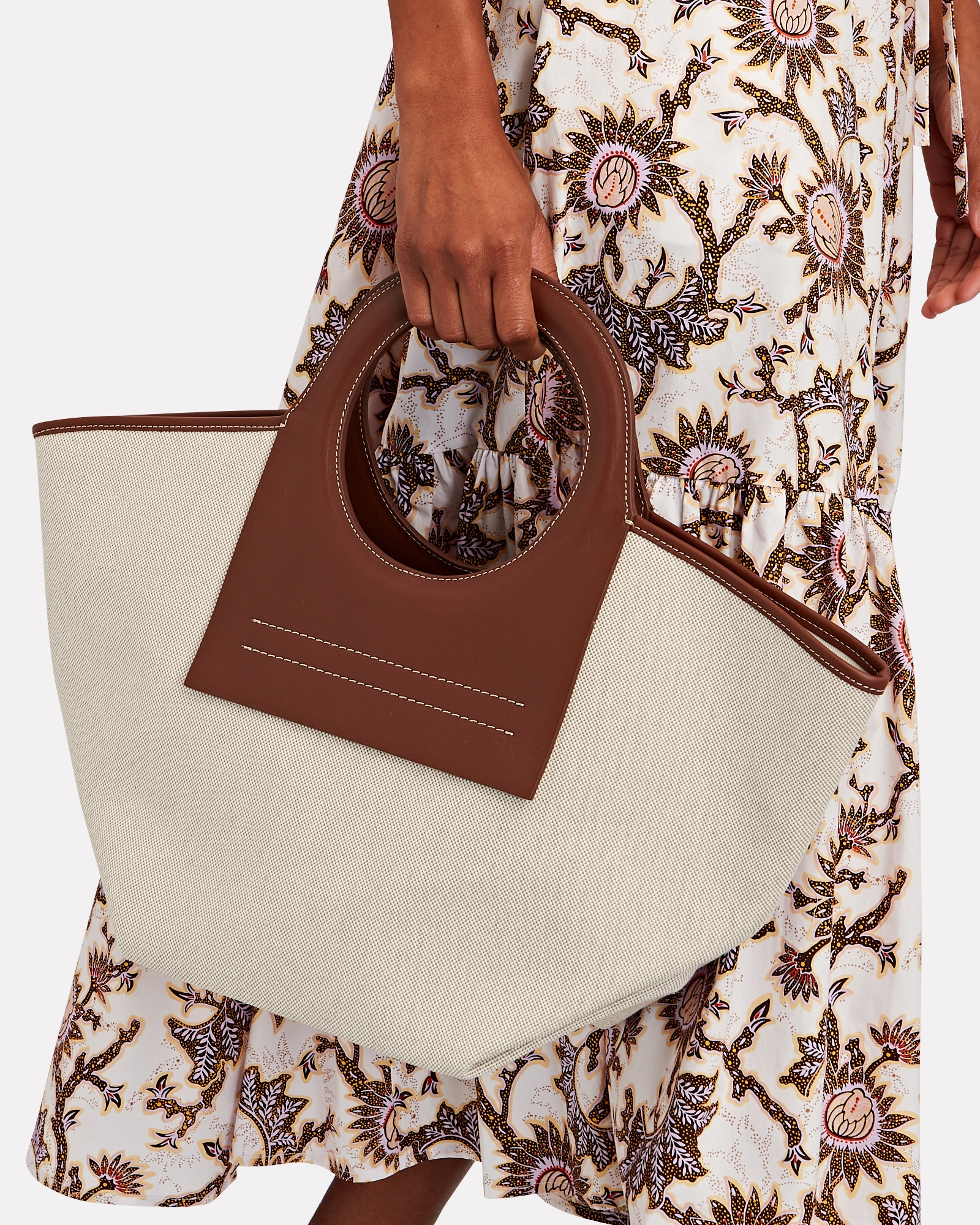 Cala Small Leather-Trimmed Canvas Tote