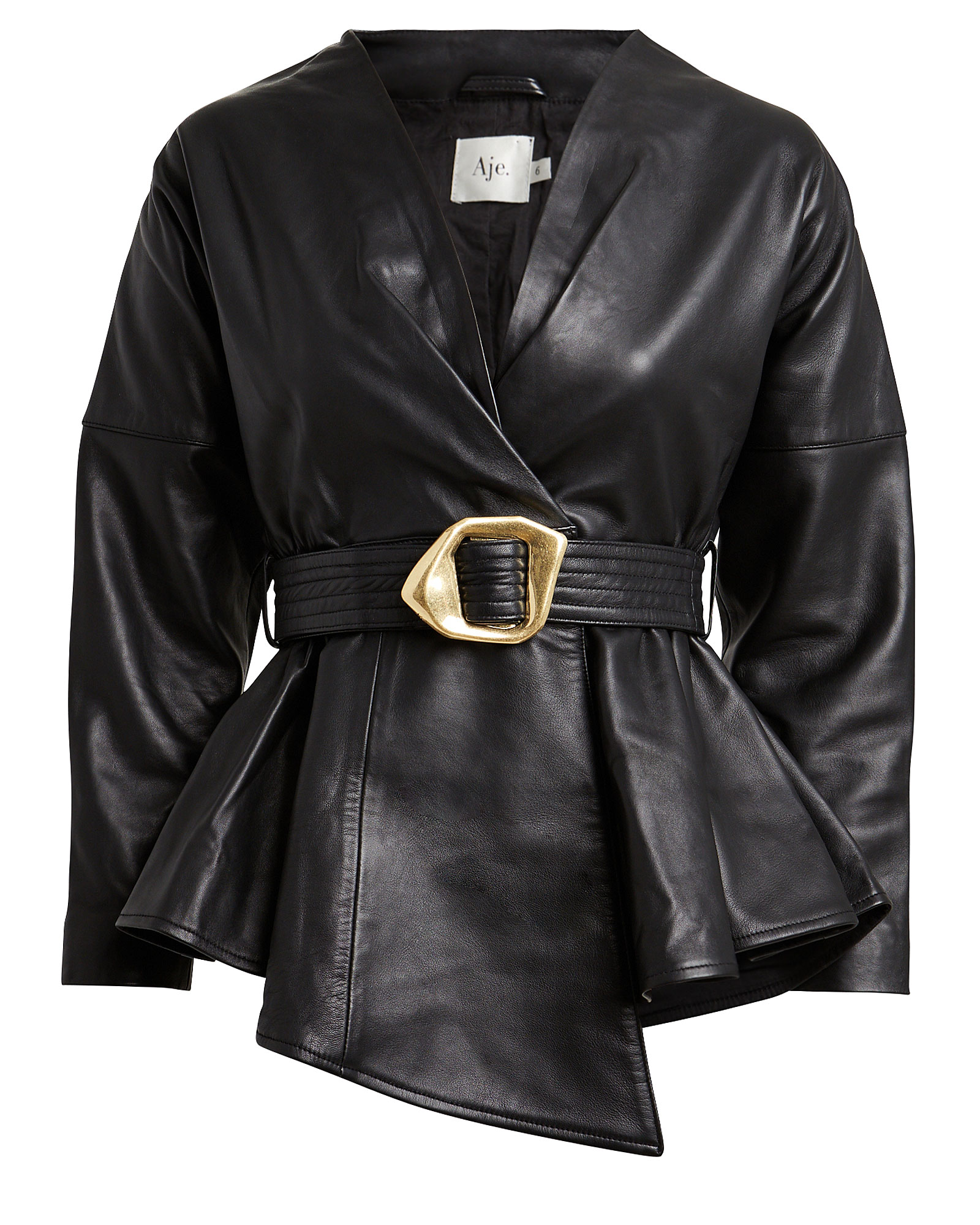 Aje Harlow Belted Leather Jacket In Black