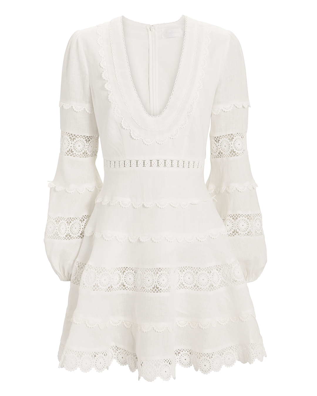 Zimmermann Castile Plunge Mini Dress in white | INTERMIX®