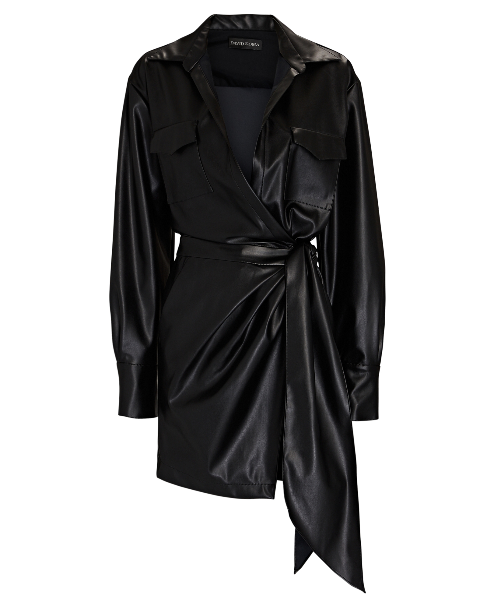 David Koma Faux Leather Wrap Shirt Dress | INTERMIX®