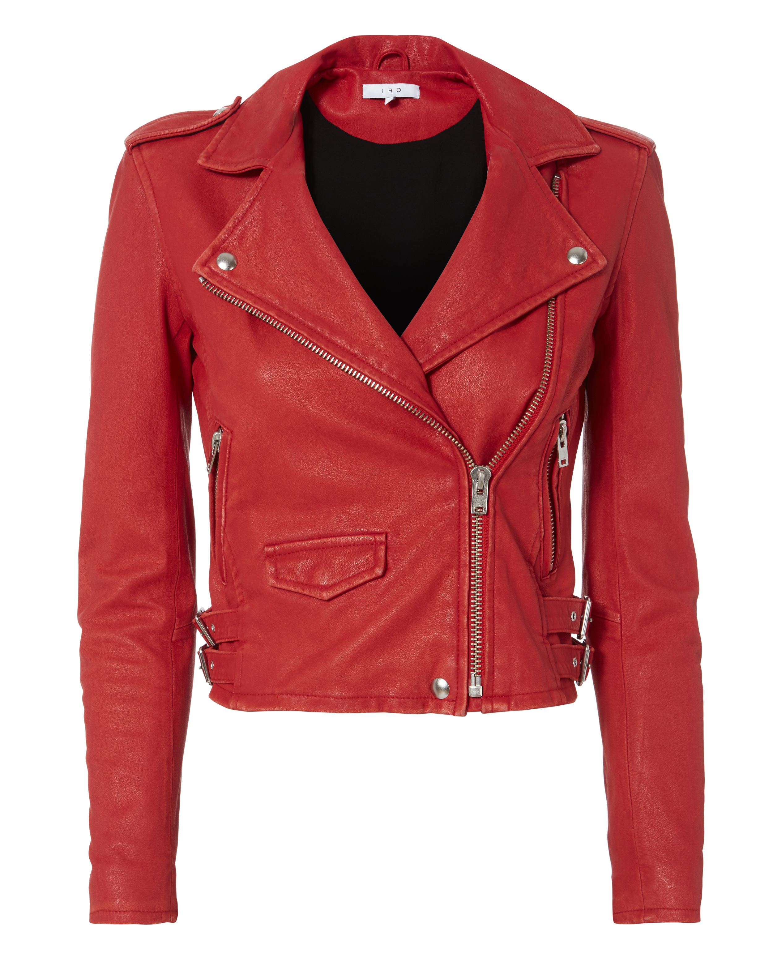IRO Ashville Red Cropped Leather Jacket - INTERMIX®