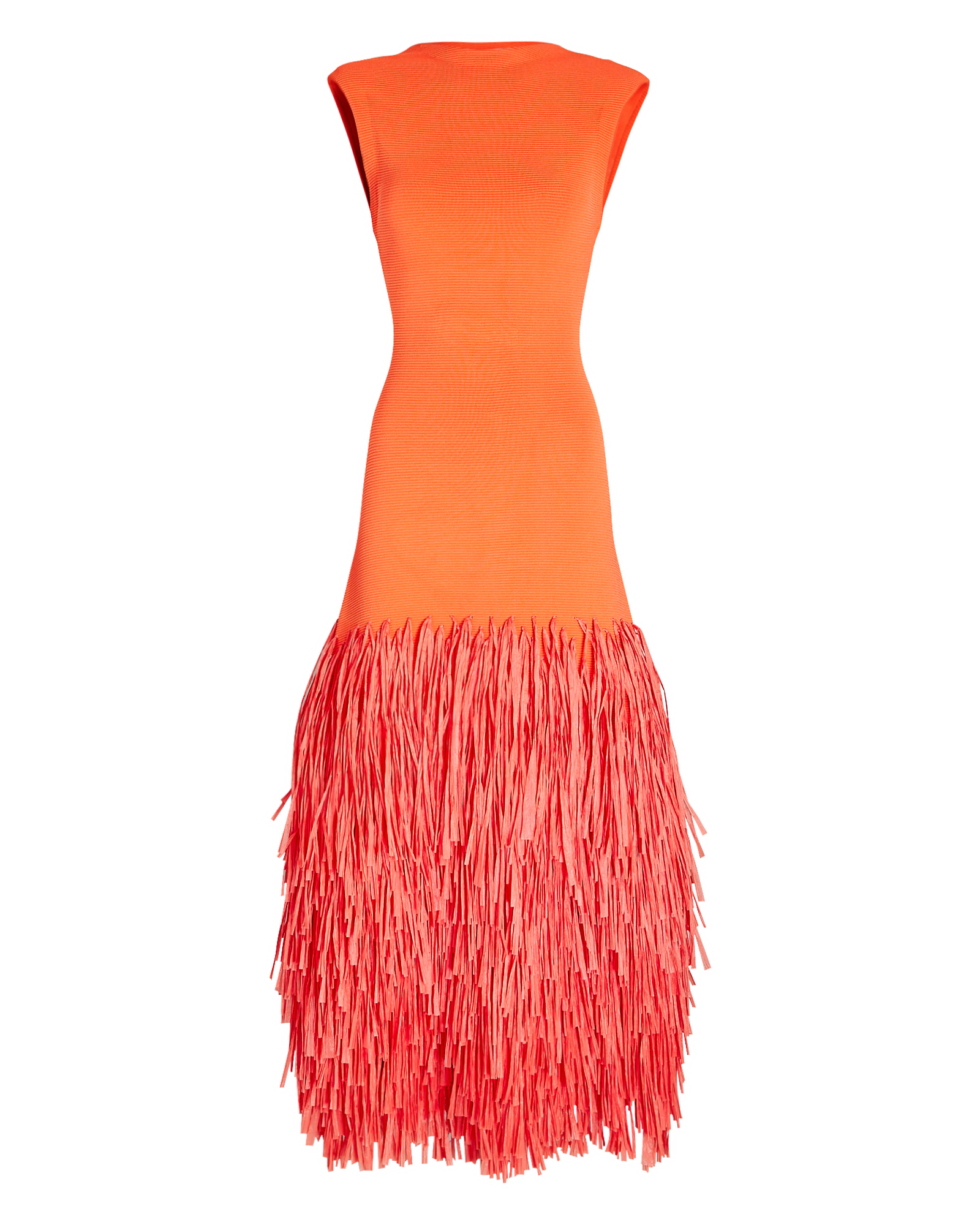 Aje Rushes Fringed Knit Midi Dress In Orange | INTERMIX®