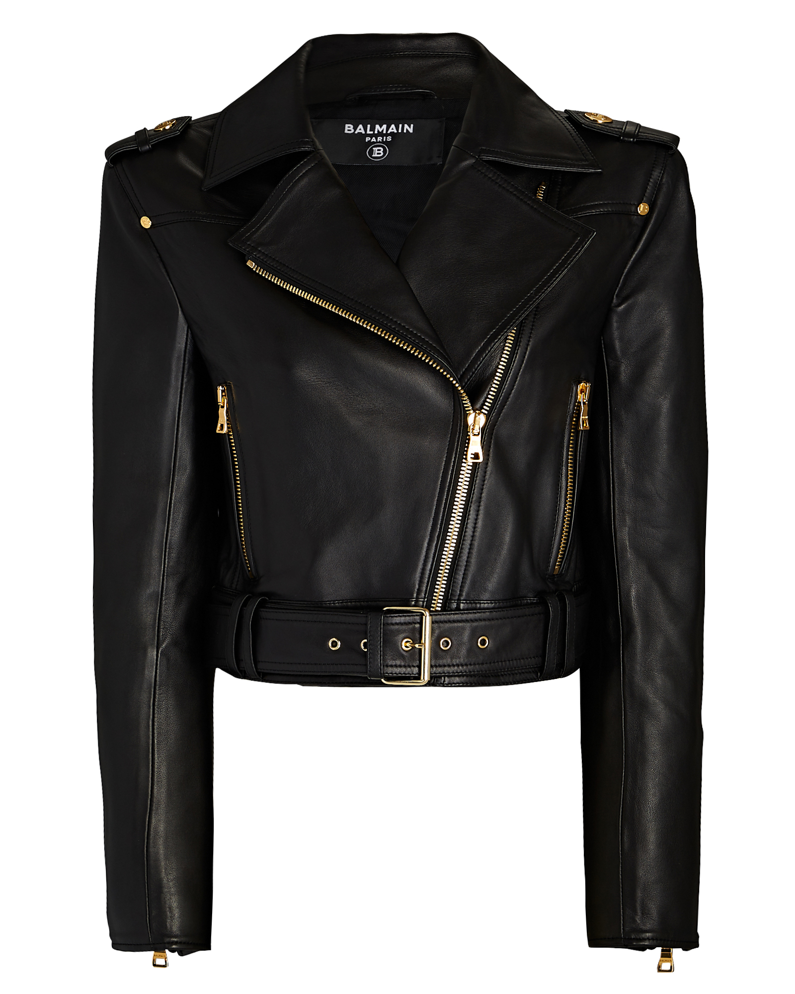 Balmain Cropped Leather Biker Jacket In Back | INTERMIX®