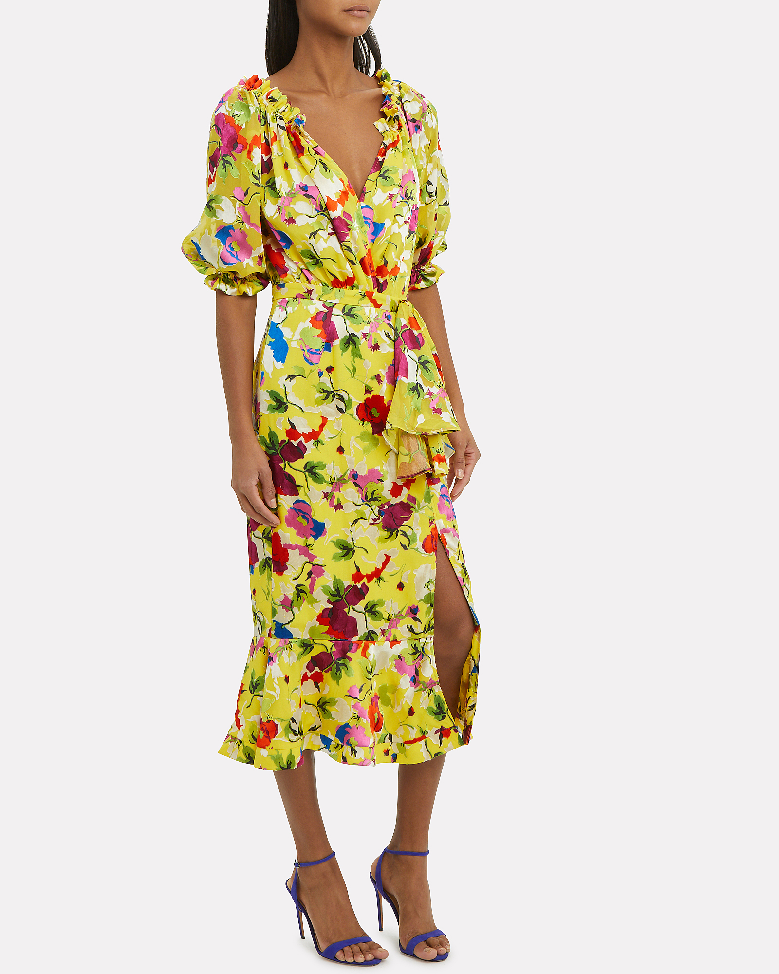 Olivia Yellow Floral Midi Dress | Saloni | INTERMIX®