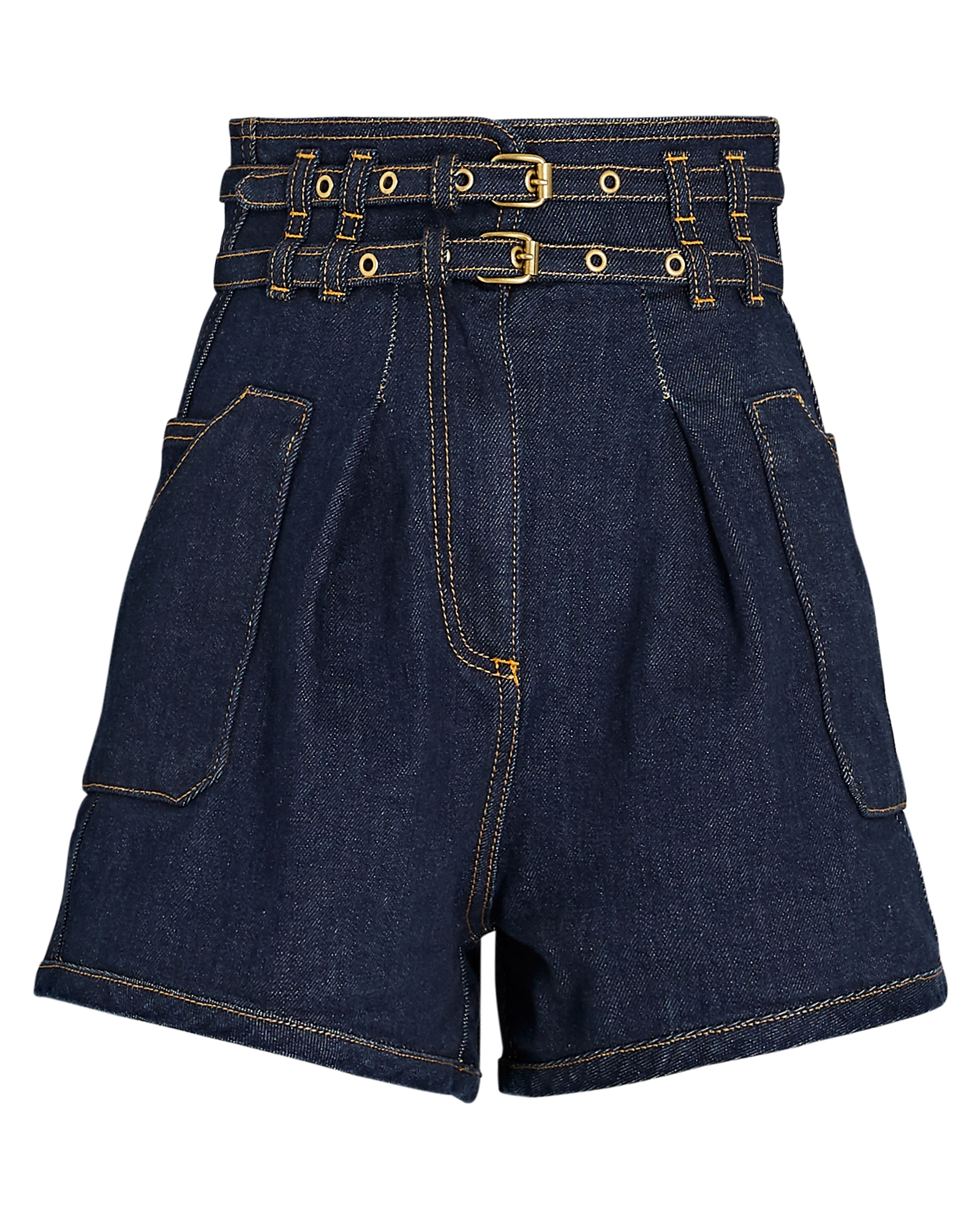 Double Belted Denim Shorts