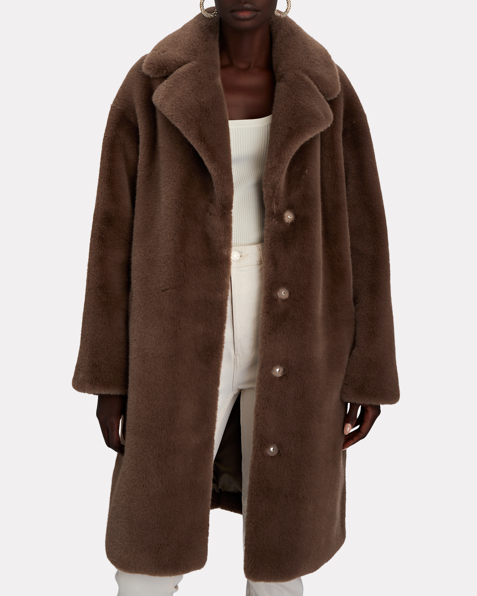 STAND Camille Faux Fur Coat In Brown | INTERMIX®