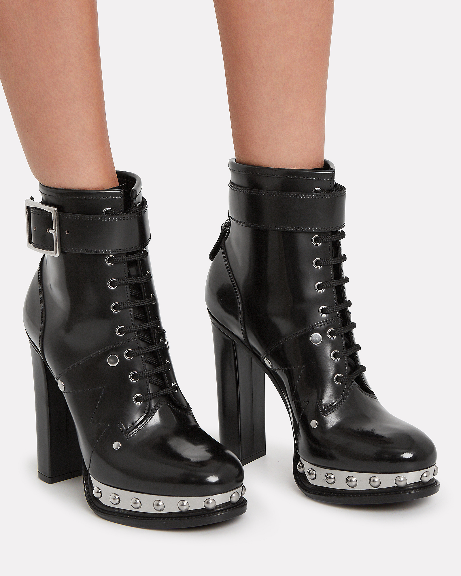 Silver Sole Lace-Up Ankle Boots