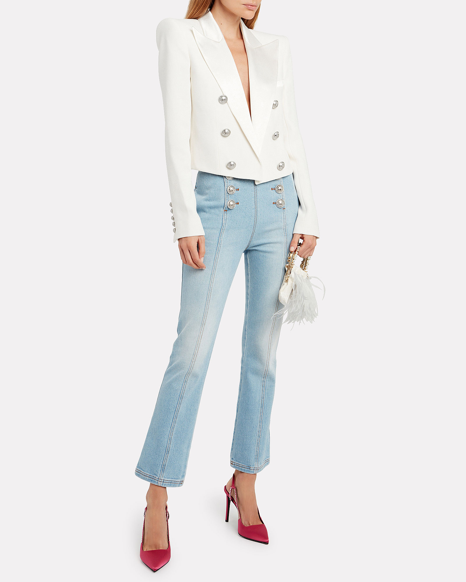 Balmain | Cropped Double Breasted Crepe Blazer | INTERMIX®